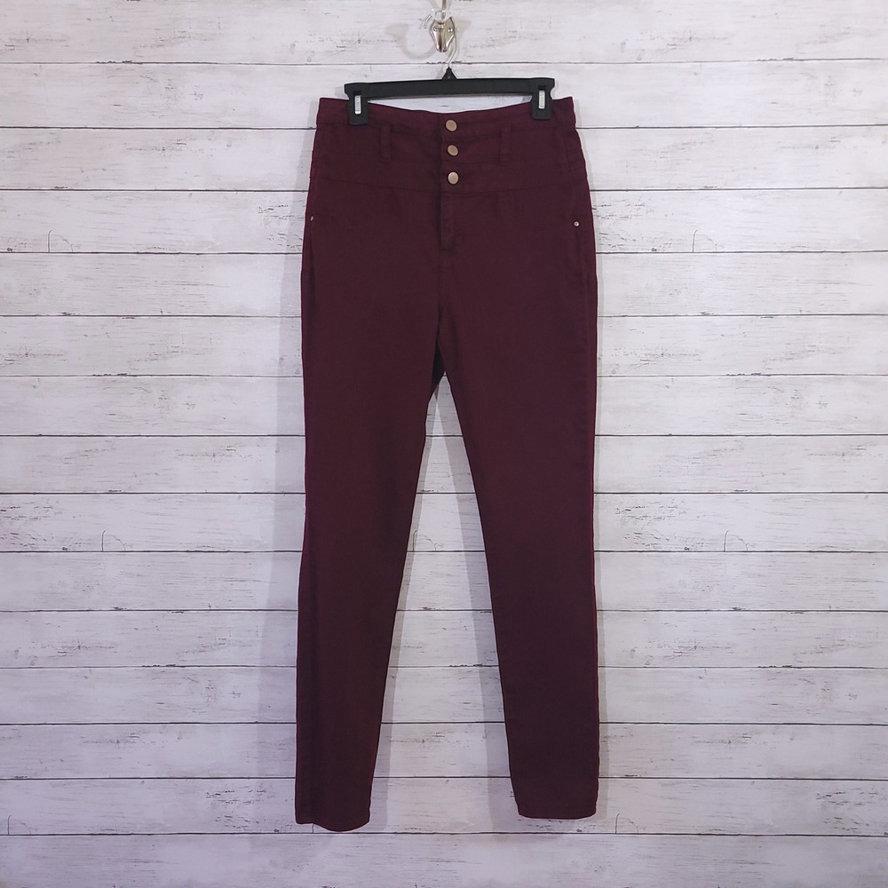 Refuge Hi-Waist Super Skinny Burgundy High Rise Button Fly Pants Womens Size 10